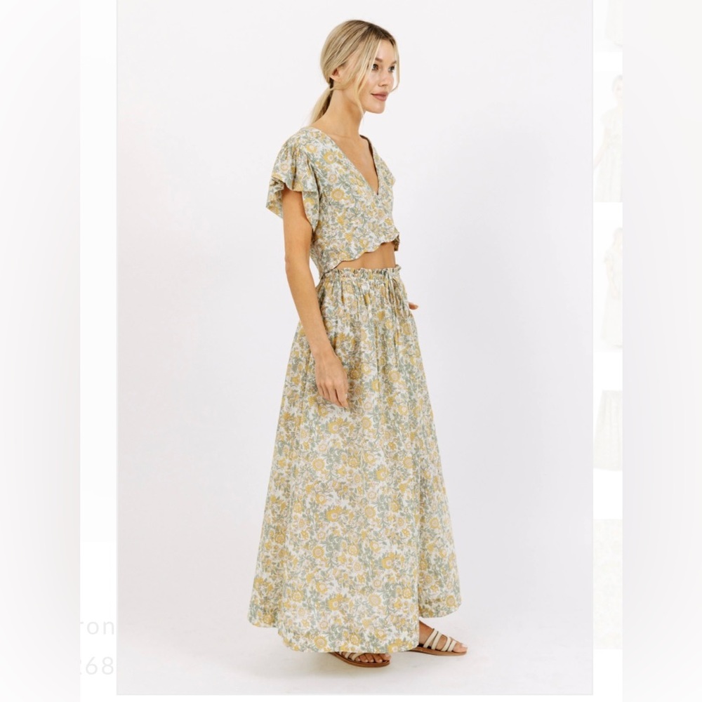Gold A-Line Maxi Skirt Set for Resort Wear